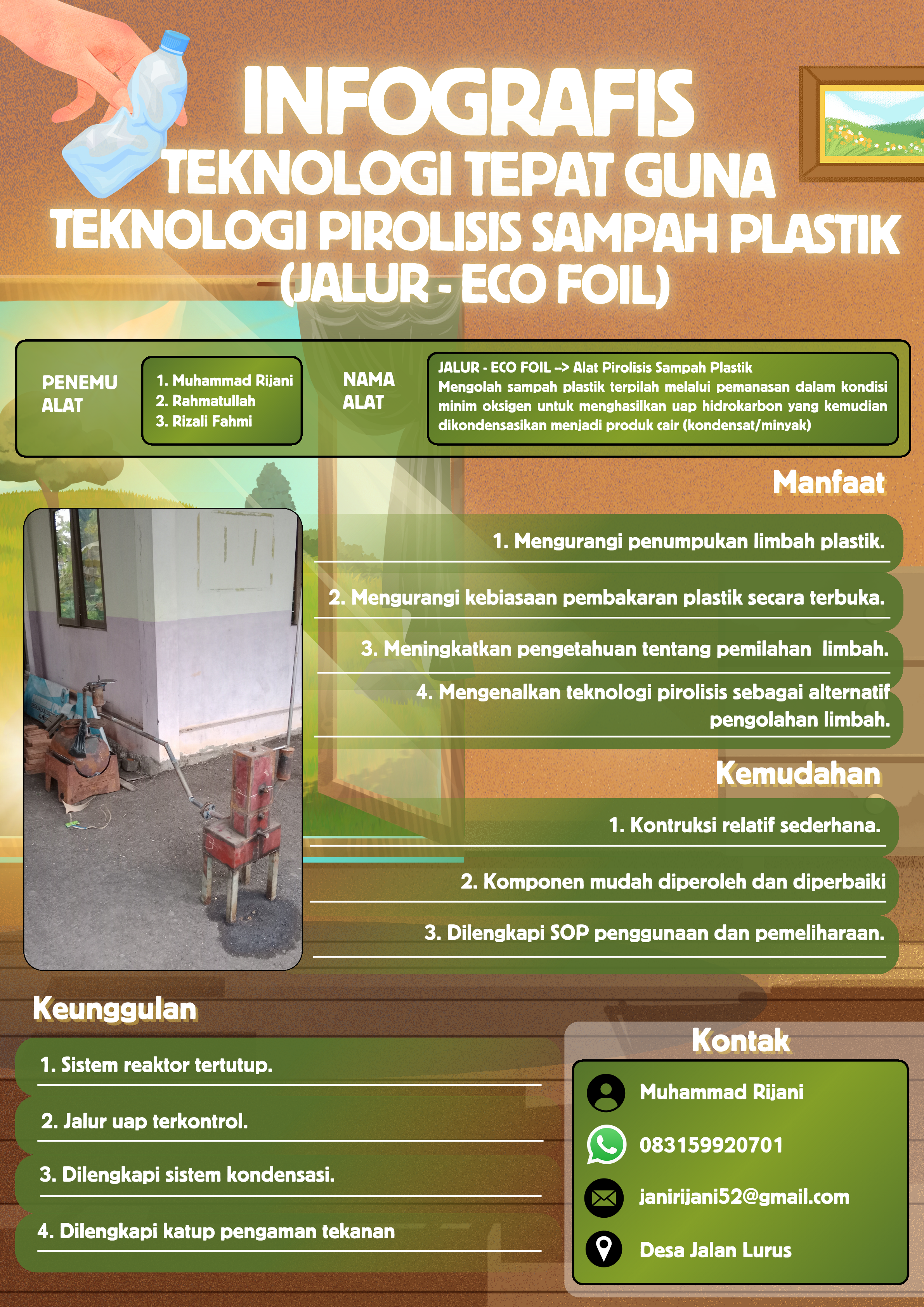 TEKNOLOGI PIROLISIS LIMBAH PLASTIK SEBAGAI TEKNOLOGI TEPAT GUNA DI DESA JALAN LURUS